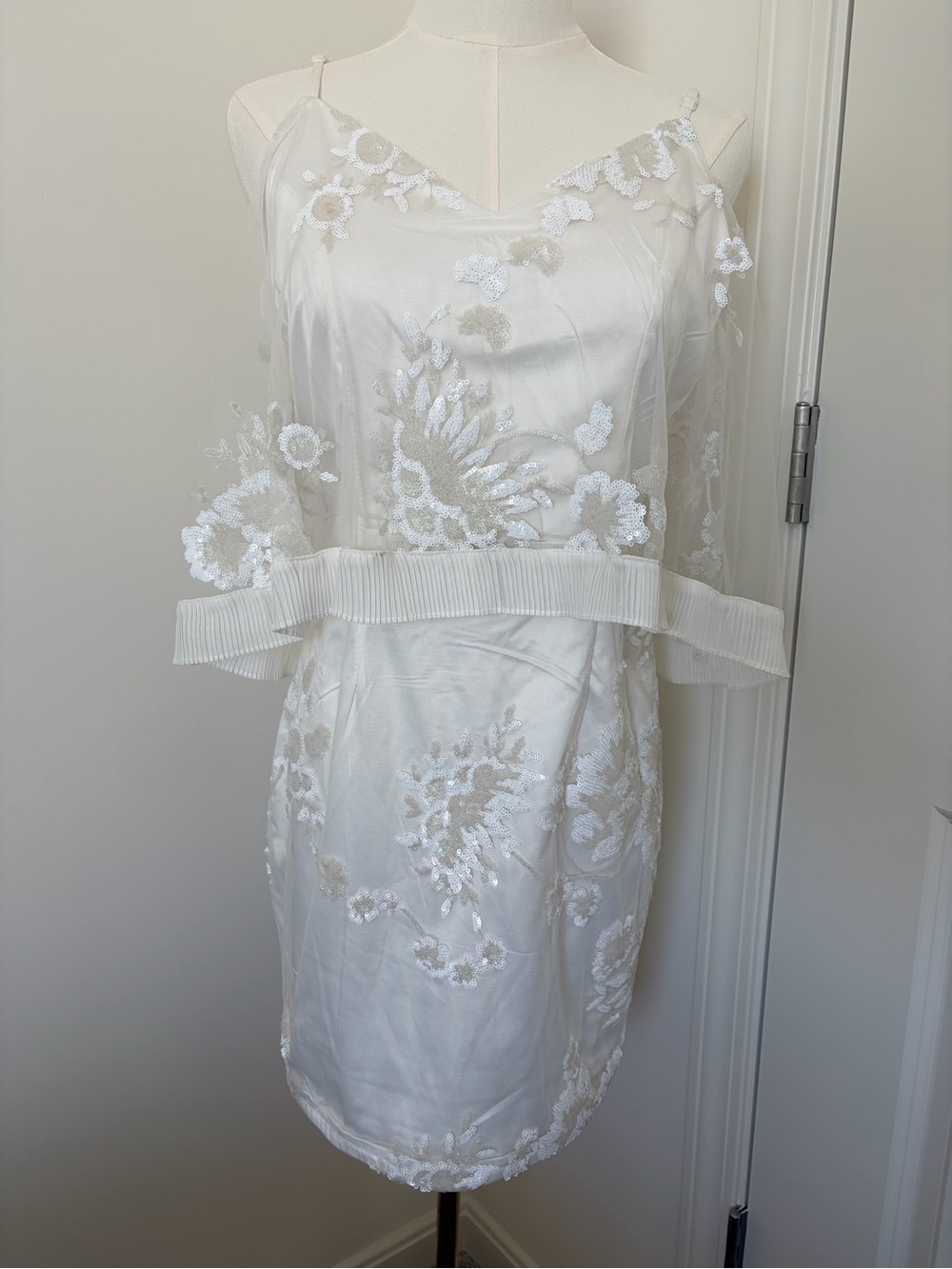 Banjul White Embroidered Lace-Overlay Midi Dress